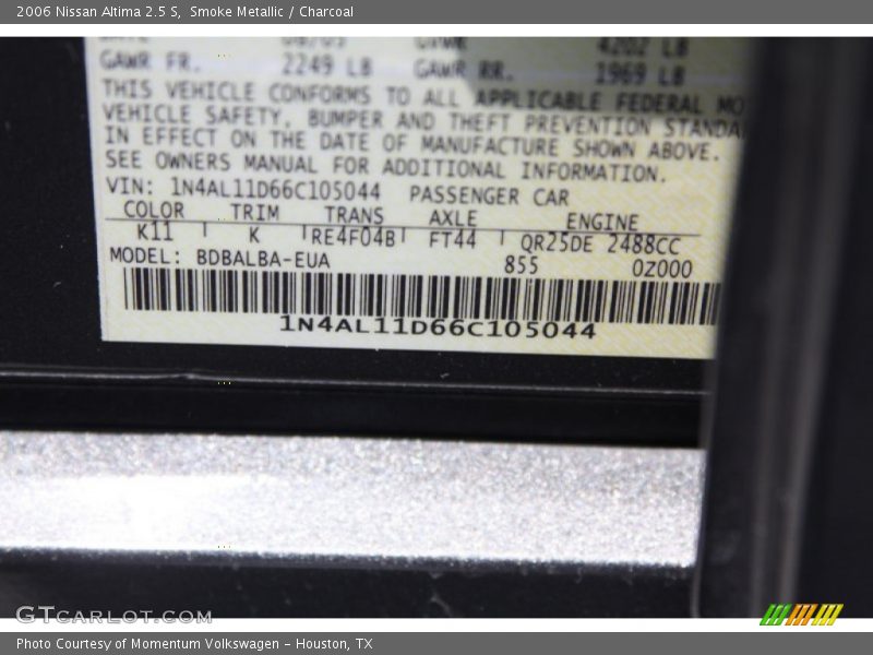 Smoke Metallic / Charcoal 2006 Nissan Altima 2.5 S