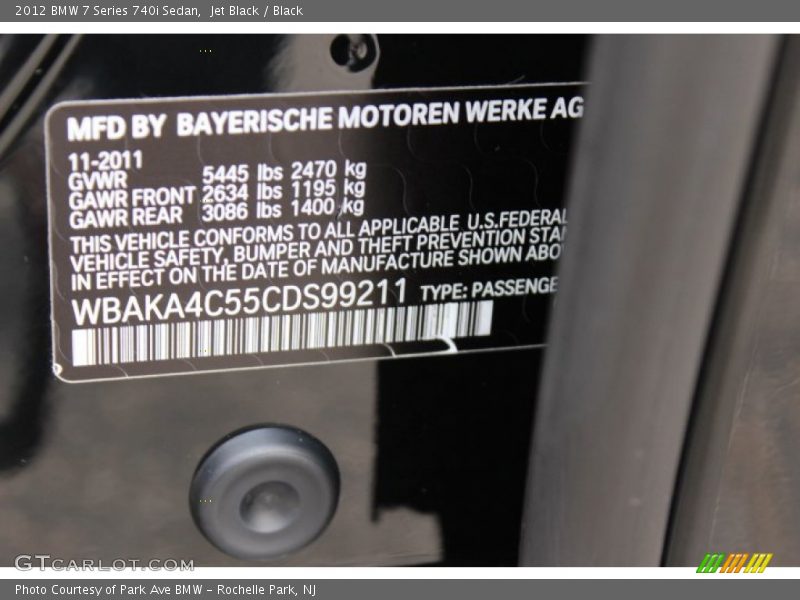 Jet Black / Black 2012 BMW 7 Series 740i Sedan