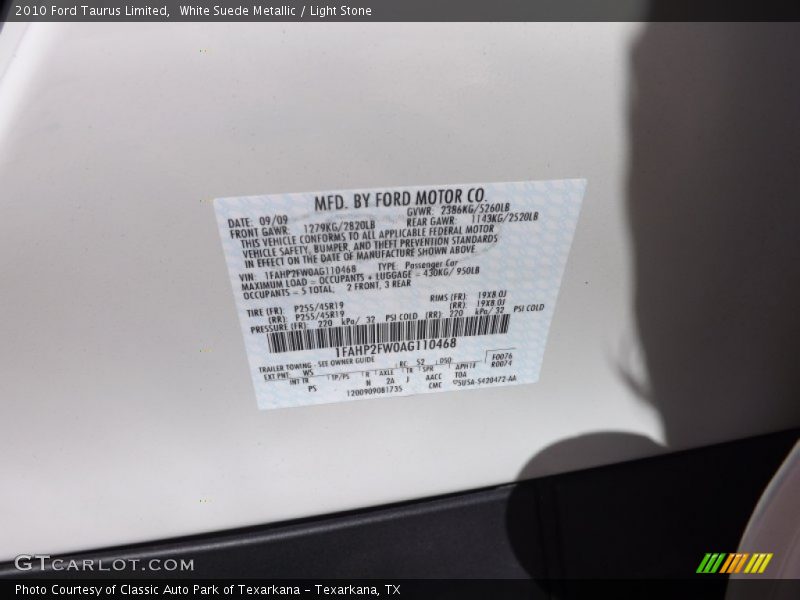 White Suede Metallic / Light Stone 2010 Ford Taurus Limited