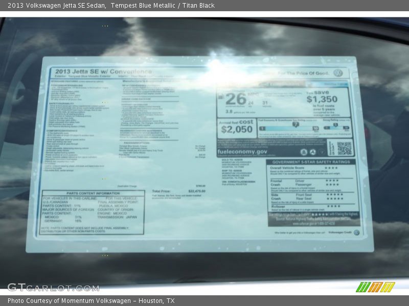Tempest Blue Metallic / Titan Black 2013 Volkswagen Jetta SE Sedan