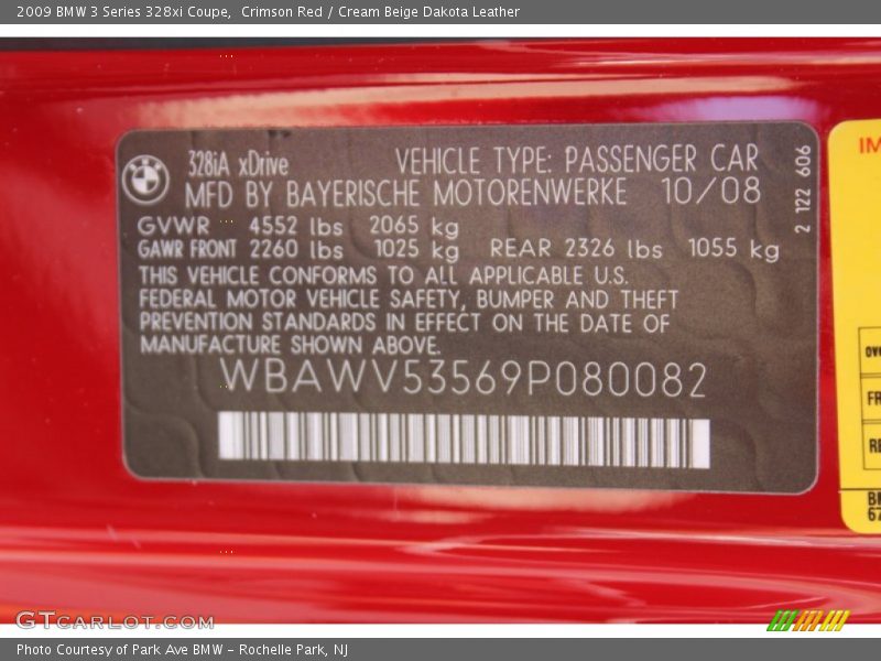 Crimson Red / Cream Beige Dakota Leather 2009 BMW 3 Series 328xi Coupe