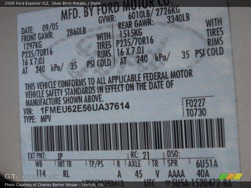 Silver Birch Metallic / Stone 2006 Ford Explorer XLS