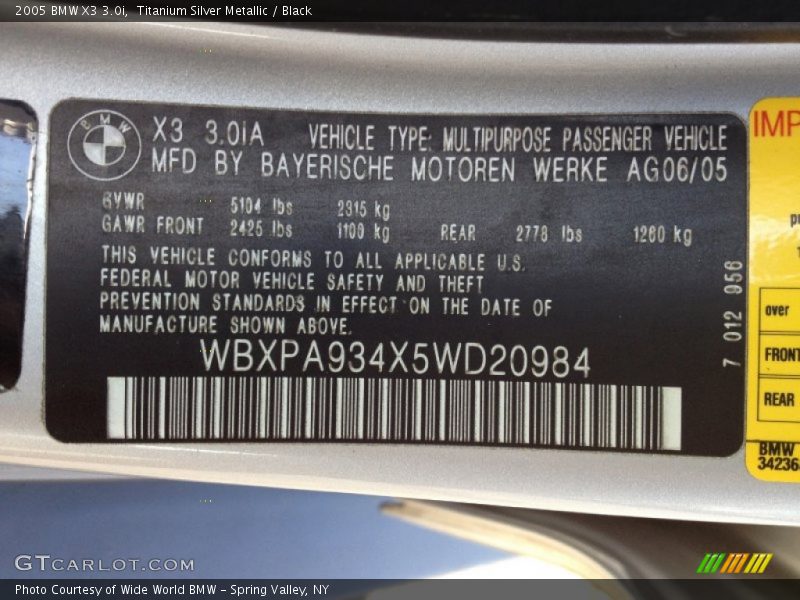 Titanium Silver Metallic / Black 2005 BMW X3 3.0i
