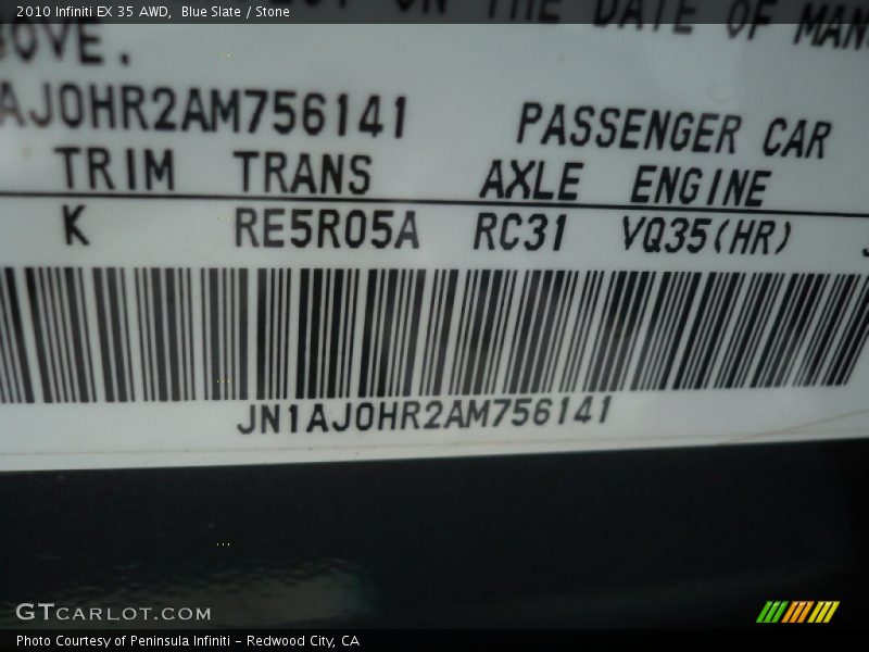 Blue Slate / Stone 2010 Infiniti EX 35 AWD