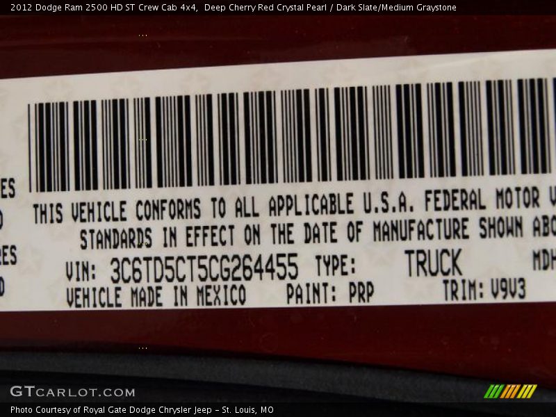 Deep Cherry Red Crystal Pearl / Dark Slate/Medium Graystone 2012 Dodge Ram 2500 HD ST Crew Cab 4x4