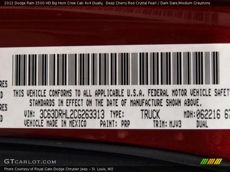 2012 Ram 3500 HD Big Horn Crew Cab 4x4 Dually Deep Cherry Red Crystal Pearl Color Code PRP
