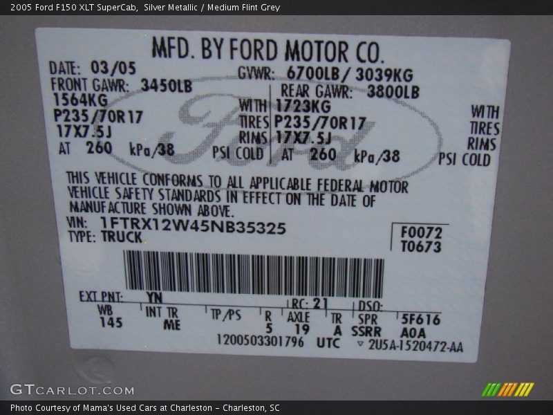 Silver Metallic / Medium Flint Grey 2005 Ford F150 XLT SuperCab