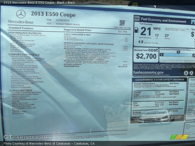  2013 E 550 Coupe Window Sticker