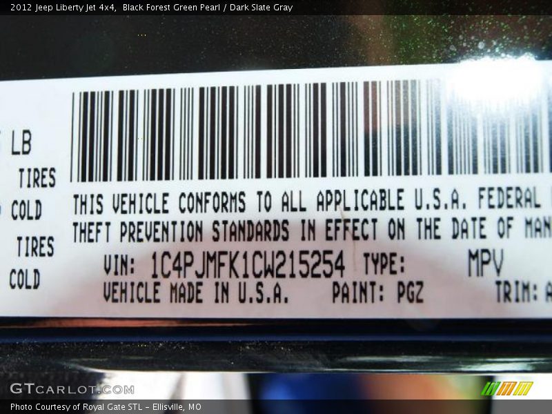 Black Forest Green Pearl / Dark Slate Gray 2012 Jeep Liberty Jet 4x4