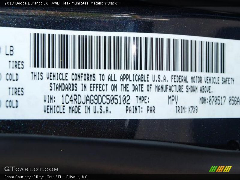 2013 Durango SXT AWD Maximum Steel Metallic Color Code PAR