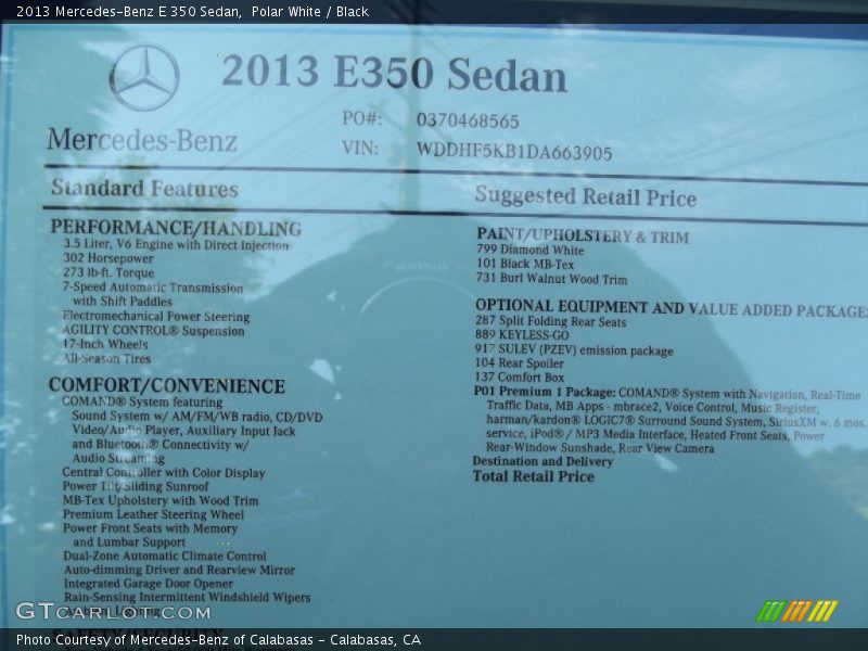 Polar White / Black 2013 Mercedes-Benz E 350 Sedan