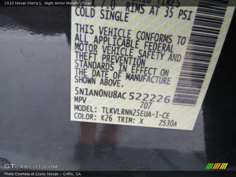 Night Armor Metallic / Gray 2010 Nissan Xterra S