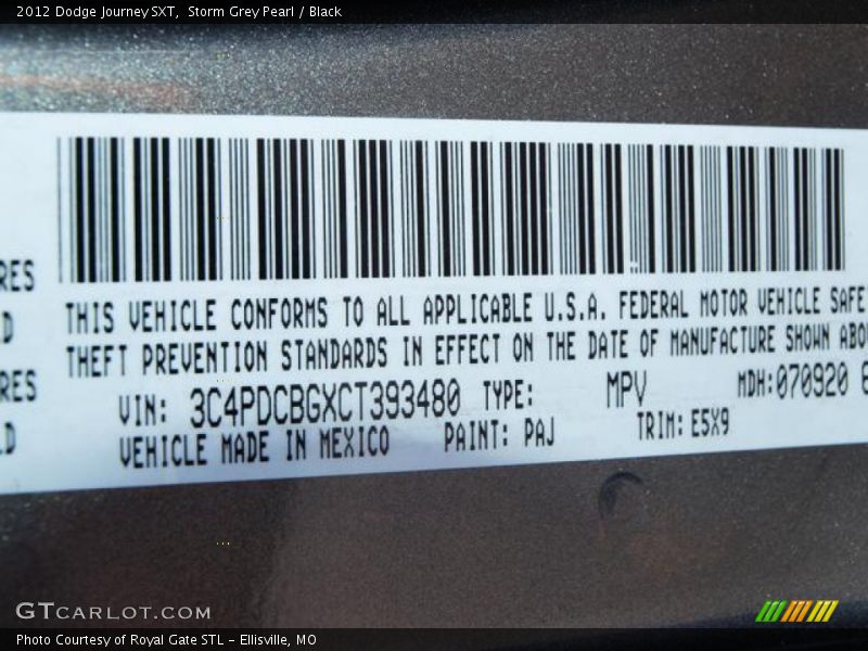 Storm Grey Pearl / Black 2012 Dodge Journey SXT