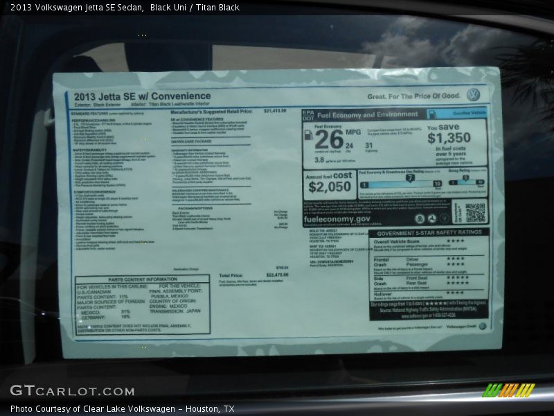 Black Uni / Titan Black 2013 Volkswagen Jetta SE Sedan