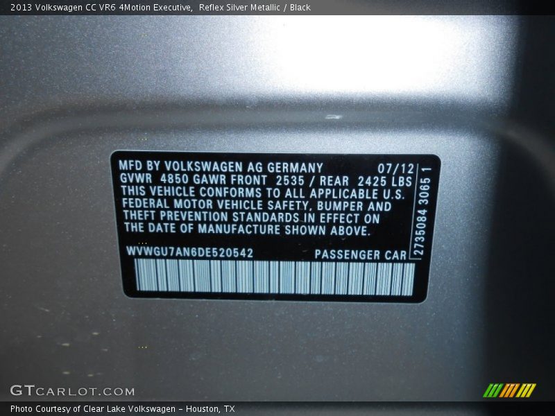 Reflex Silver Metallic / Black 2013 Volkswagen CC VR6 4Motion Executive