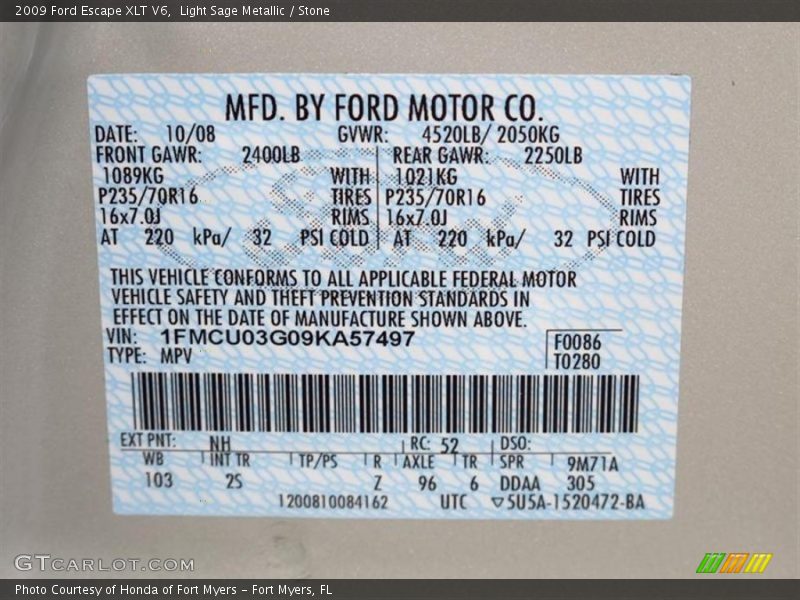 Light Sage Metallic / Stone 2009 Ford Escape XLT V6