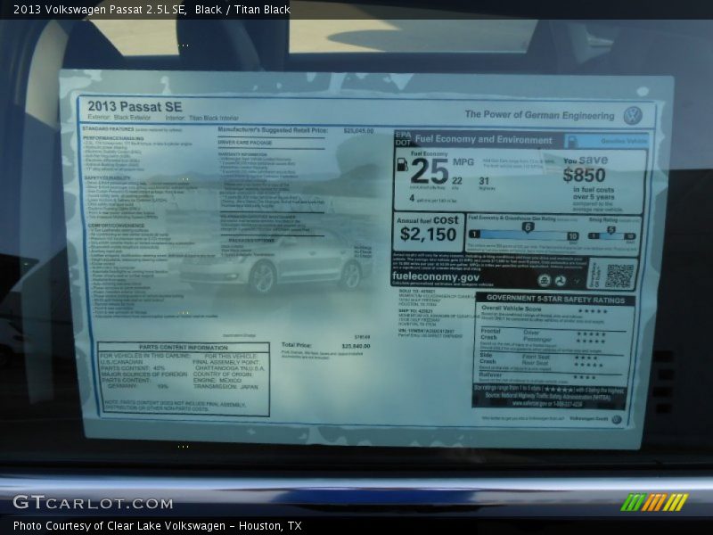 Black / Titan Black 2013 Volkswagen Passat 2.5L SE