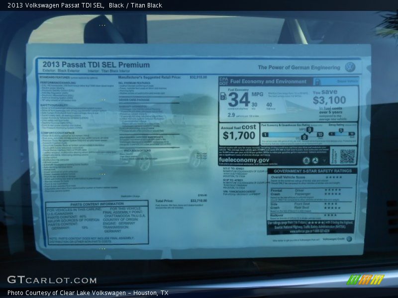 Black / Titan Black 2013 Volkswagen Passat TDI SEL