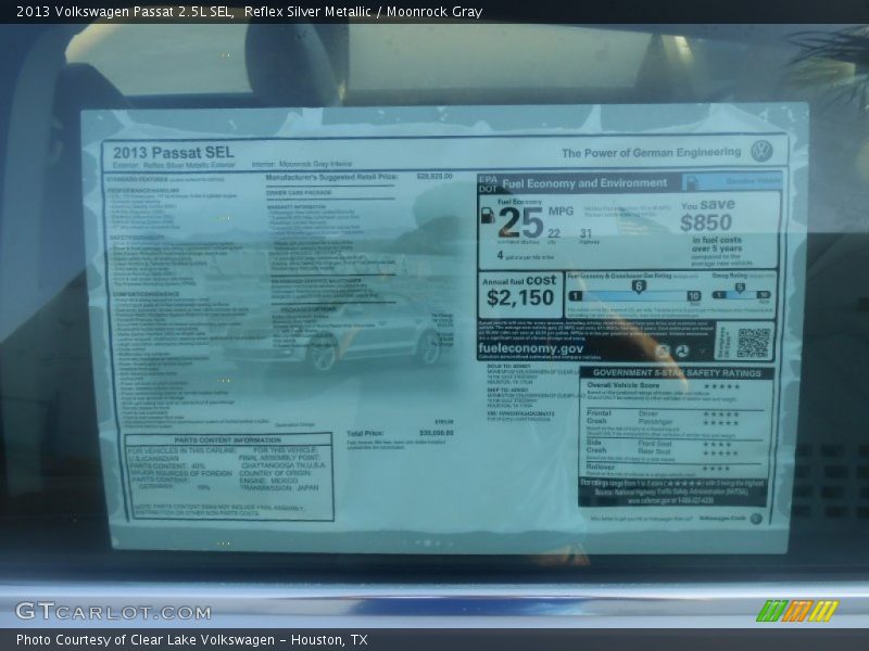  2013 Passat 2.5L SEL Window Sticker