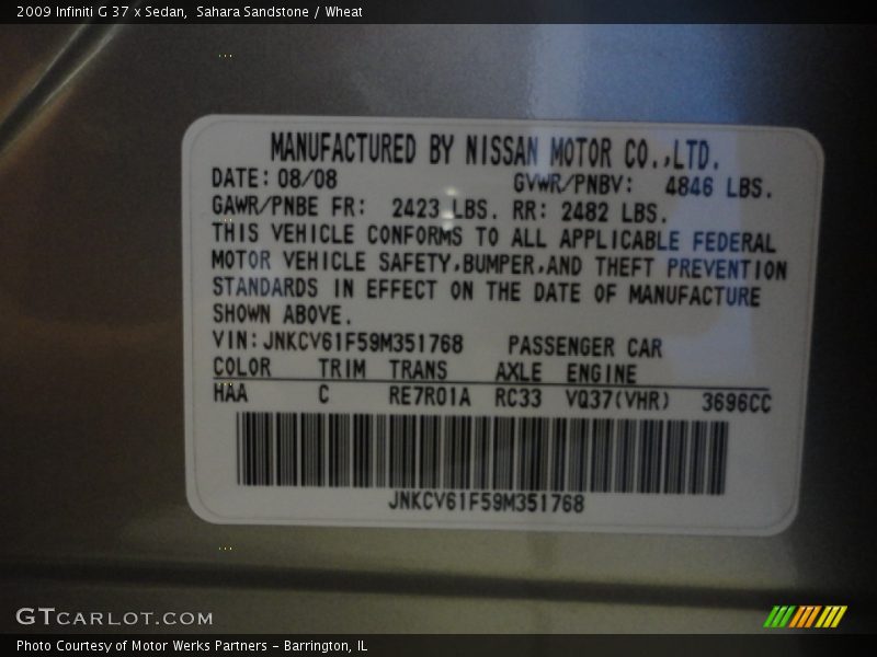 Sahara Sandstone / Wheat 2009 Infiniti G 37 x Sedan