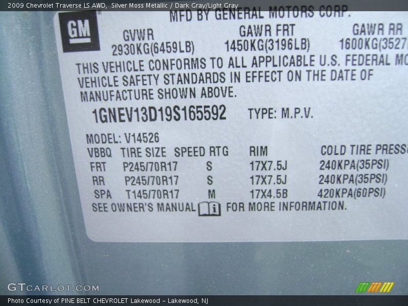 Silver Moss Metallic / Dark Gray/Light Gray 2009 Chevrolet Traverse LS AWD