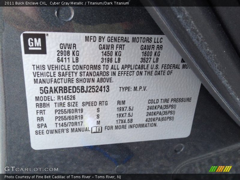 Cyber Gray Metallic / Titanium/Dark Titanium 2011 Buick Enclave CXL