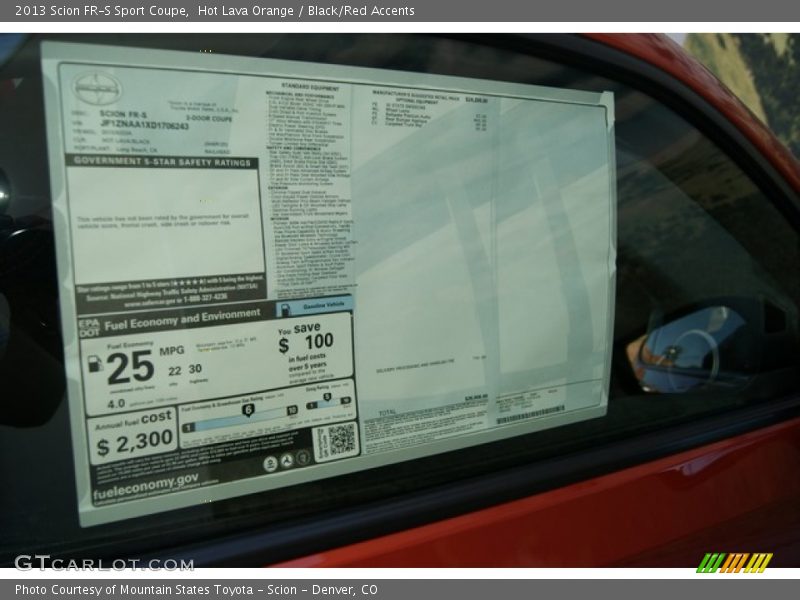  2013 FR-S Sport Coupe Window Sticker