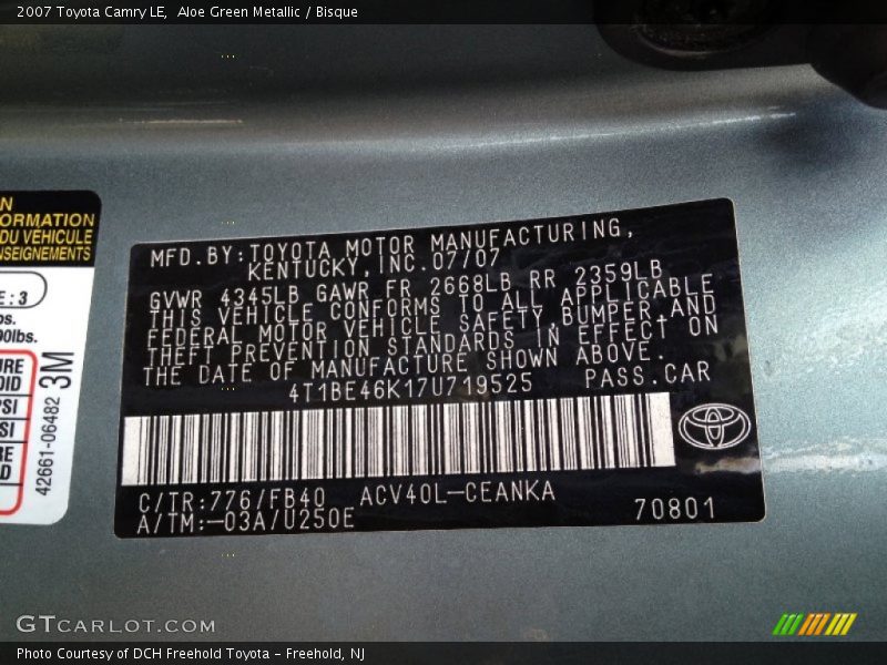 Aloe Green Metallic / Bisque 2007 Toyota Camry LE