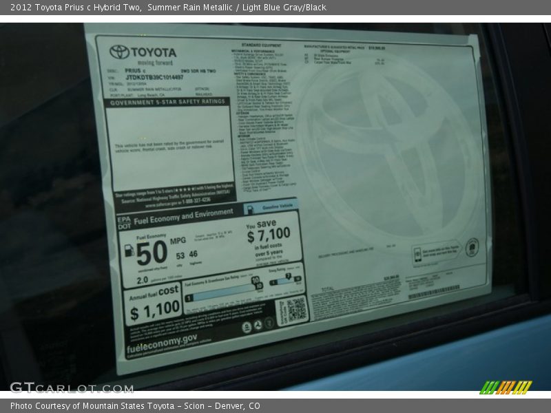 Summer Rain Metallic / Light Blue Gray/Black 2012 Toyota Prius c Hybrid Two