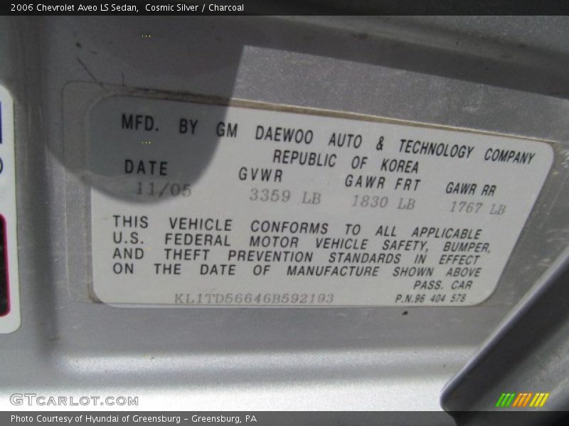 Cosmic Silver / Charcoal 2006 Chevrolet Aveo LS Sedan