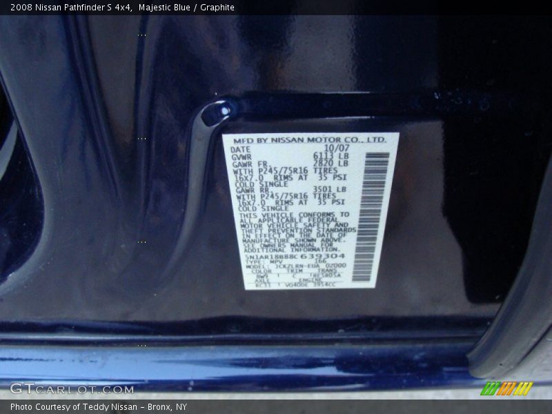 Majestic Blue / Graphite 2008 Nissan Pathfinder S 4x4