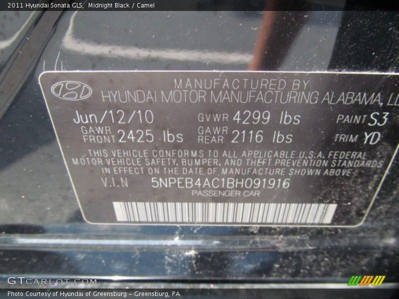 Midnight Black / Camel 2011 Hyundai Sonata GLS