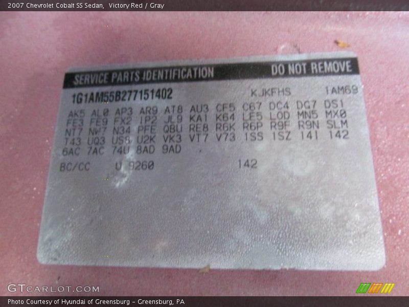 2007 Cobalt SS Sedan Victory Red Color Code 9260