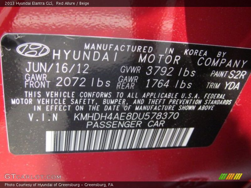 Red Allure / Beige 2013 Hyundai Elantra GLS