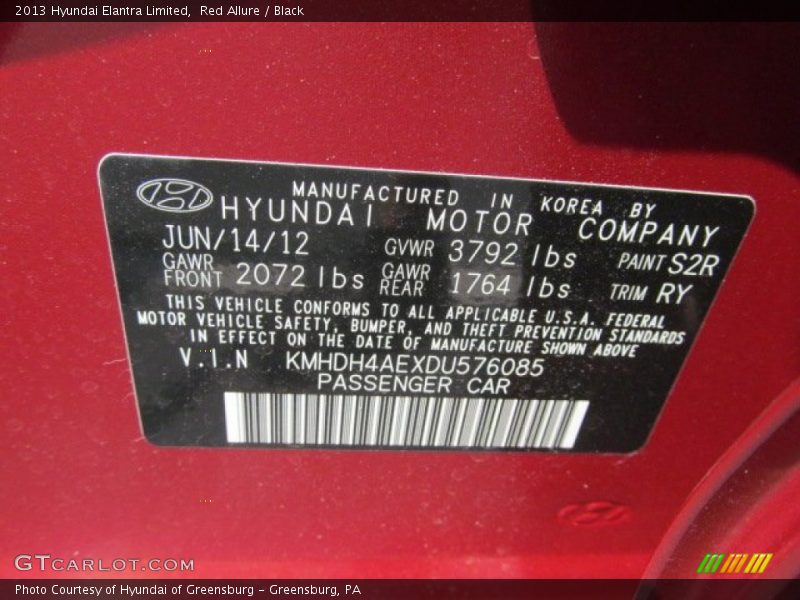 Red Allure / Black 2013 Hyundai Elantra Limited