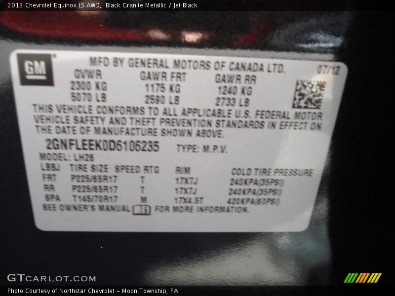 Black Granite Metallic / Jet Black 2013 Chevrolet Equinox LS AWD