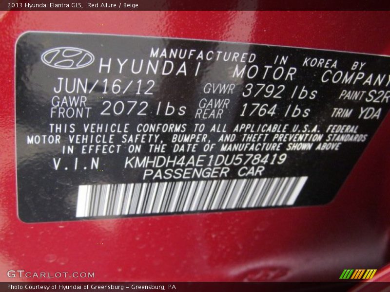 Red Allure / Beige 2013 Hyundai Elantra GLS