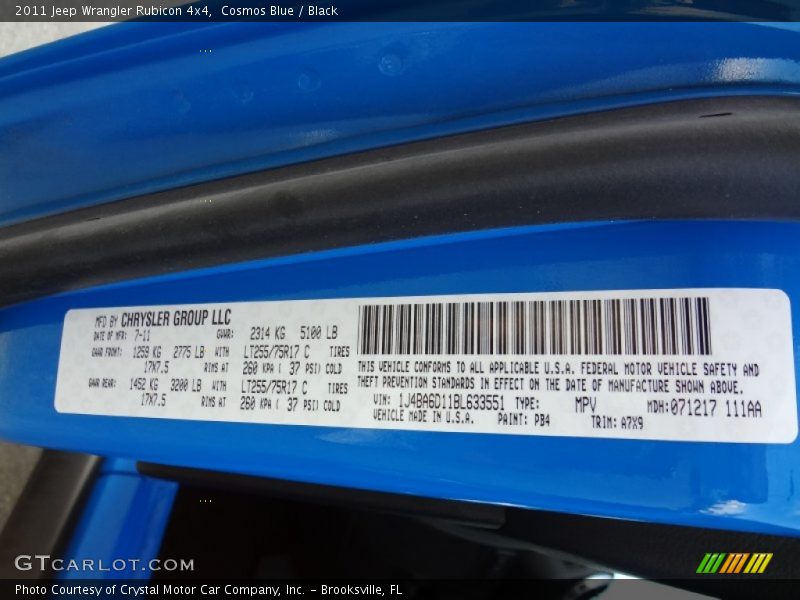 Cosmos Blue / Black 2011 Jeep Wrangler Rubicon 4x4