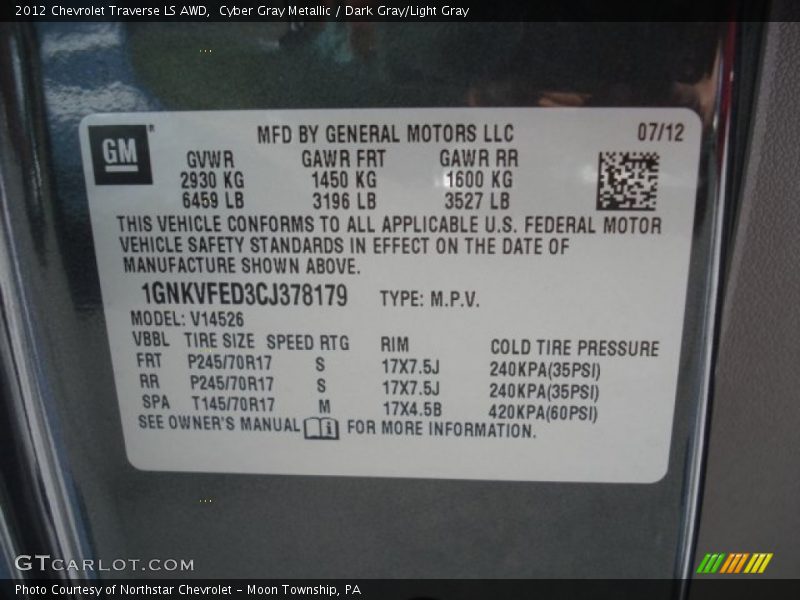 Cyber Gray Metallic / Dark Gray/Light Gray 2012 Chevrolet Traverse LS AWD