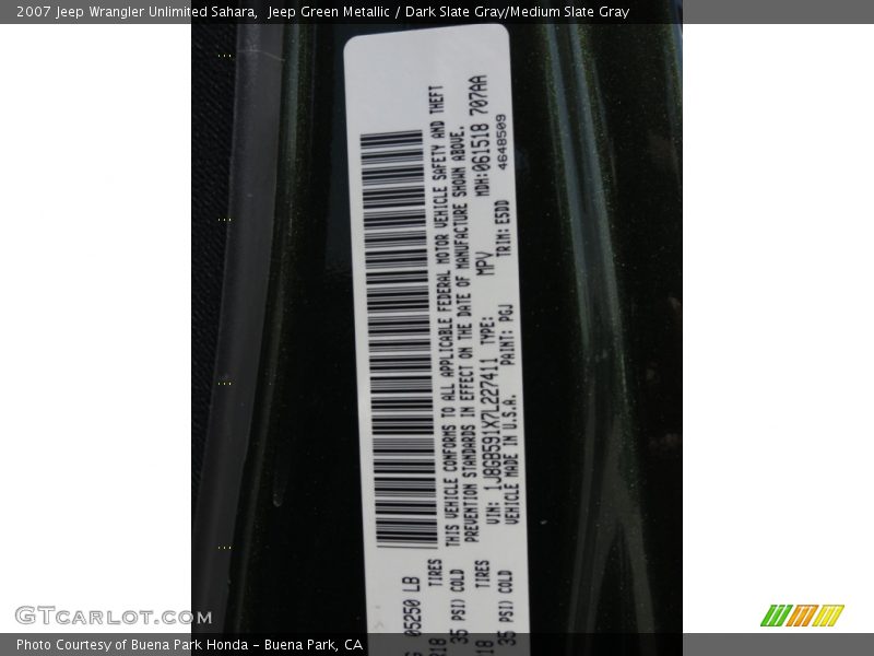 2007 Wrangler Unlimited Sahara Jeep Green Metallic Color Code PGJ