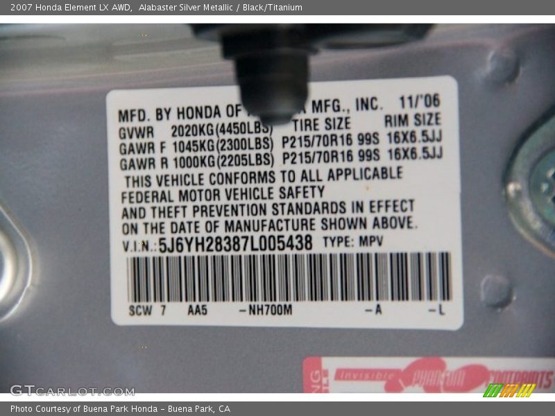 Alabaster Silver Metallic / Black/Titanium 2007 Honda Element LX AWD