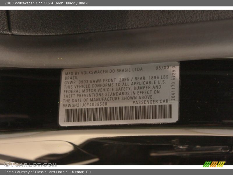Black / Black 2000 Volkswagen Golf GLS 4 Door
