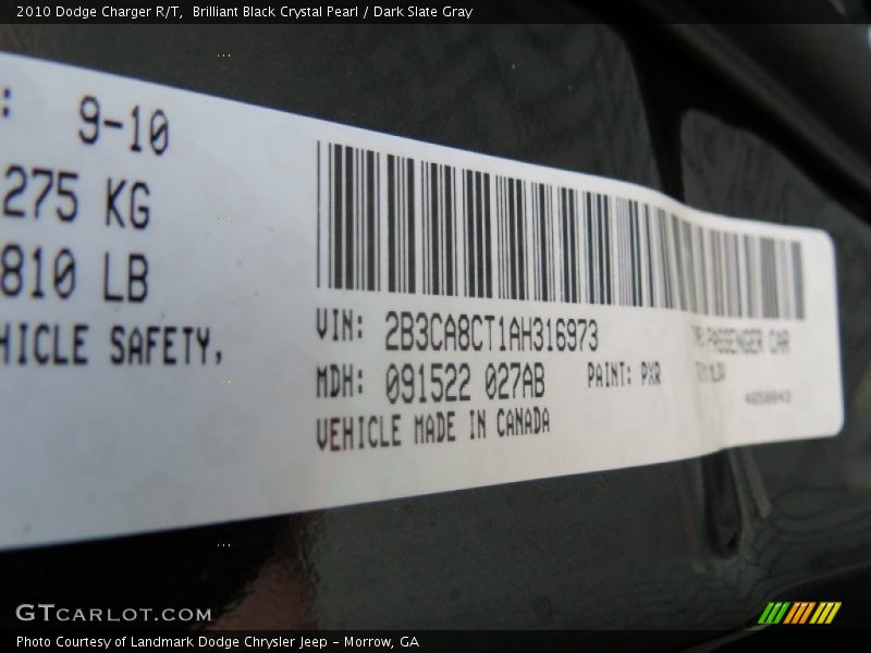 Brilliant Black Crystal Pearl / Dark Slate Gray 2010 Dodge Charger R/T