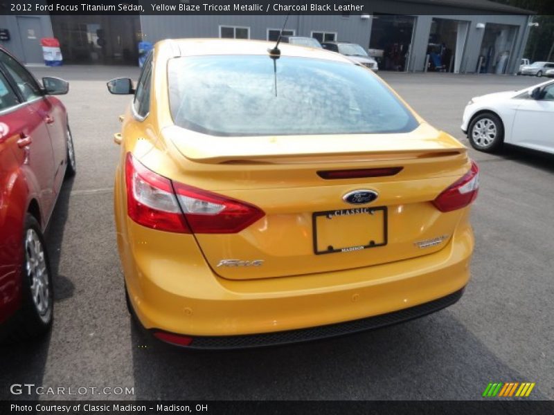 Yellow Blaze Tricoat Metallic / Charcoal Black Leather 2012 Ford Focus Titanium Sedan