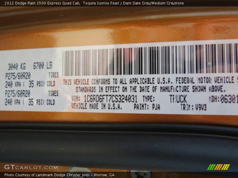 Tequila Sunrise Pearl / Dark Slate Gray/Medium Graystone 2012 Dodge Ram 1500 Express Quad Cab