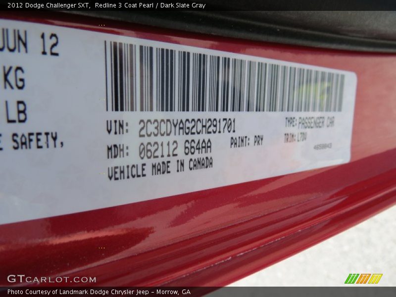 Redline 3 Coat Pearl / Dark Slate Gray 2012 Dodge Challenger SXT