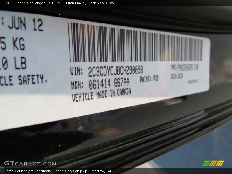 2012 Challenger SRT8 392 Pitch Black Color Code PX8