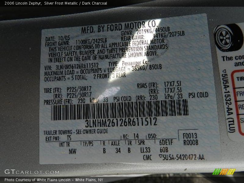 2006 Zephyr  Silver Frost Metallic Color Code TS