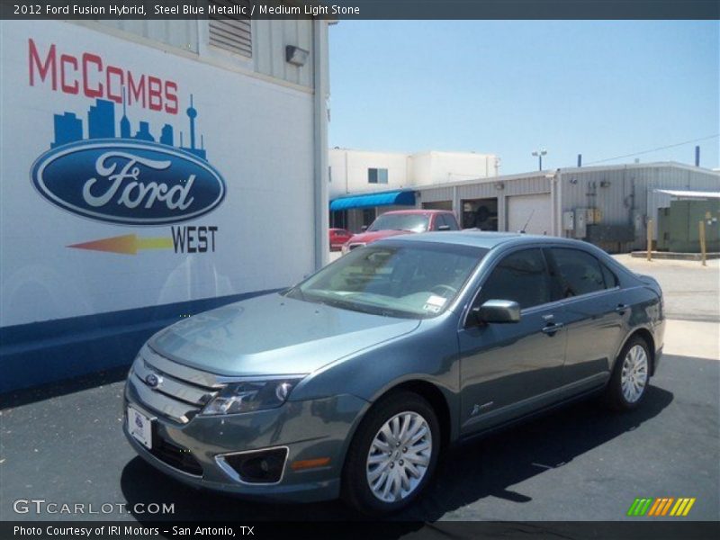 Steel Blue Metallic / Medium Light Stone 2012 Ford Fusion Hybrid