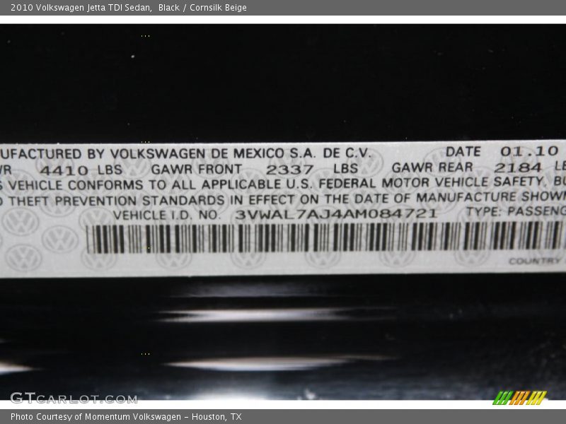 Black / Cornsilk Beige 2010 Volkswagen Jetta TDI Sedan